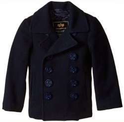 Фото детского морского бушлата Alpha Industries Boys USN Pea Coat, цвет темно-синий (Navy)