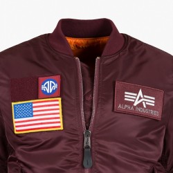 Фото молнии летной куртки Alpha Industries MA-1 Flex Slim Flight Jacket, цвет 
темно-бордовый