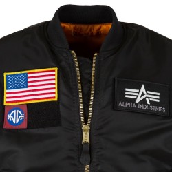 Фото молнии летной куртки Alpha Industries MA-1 Flex Slim Flight Jacket, цвет 
черный