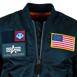 Фото молнии летной куртки Alpha Industries MA-1 Flex Slim Flight Jacket, цвет 
морской волны