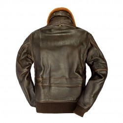 Фото летной кожаной куртки Cockpit U.S. Navy Lambskin G-1 Flight Jacket, цвет 
коричневый, вид сзади