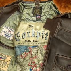Фото летной кожаной куртки Cockpit U.S. Navy Lambskin G-1 Flight Jacket, цвет 
коричневый, детали подкладки