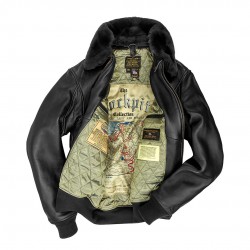 Фото летной кожаной куртки Cockpit U.S. Navy Lambskin G-1 Flight Jacket цвет 
черный, в развернутом виде