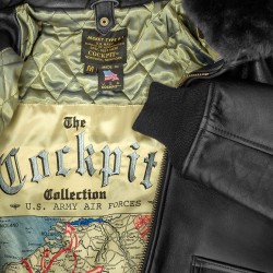 Фото летной кожаной куртки Cockpit U.S. Navy Lambskin G-1 Flight Jacket, цвет 
черный, детали подкладки