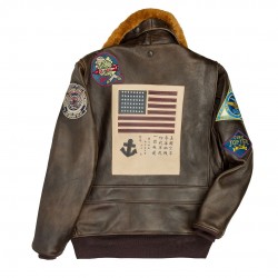 Картинка летной кожаной куртки Cockpit USA Top Gun Navy G-1, вид сзади