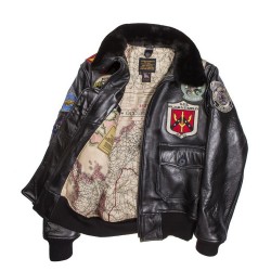 Картинка летной кожаной куртки Cockpit USA Top Gun Navy G-1, вид спереди в 
расстегнутом виде