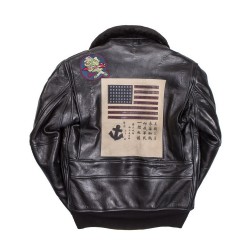 Картинка летной кожаной куртки Cockpit USA Top Gun Navy G-1, вид сзади