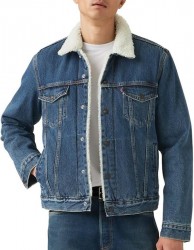 Mens The Trucker Sherpa Jacket - Dark Stonewash